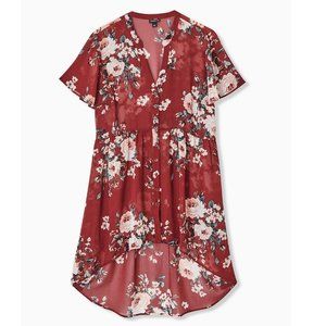 NWT Torrid Red Floral Chiffon Hi-Lo Babydoll Tunic